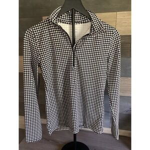 Lou & Grey Womens Top XS Houndstooth Print Quarter Zip Pullover